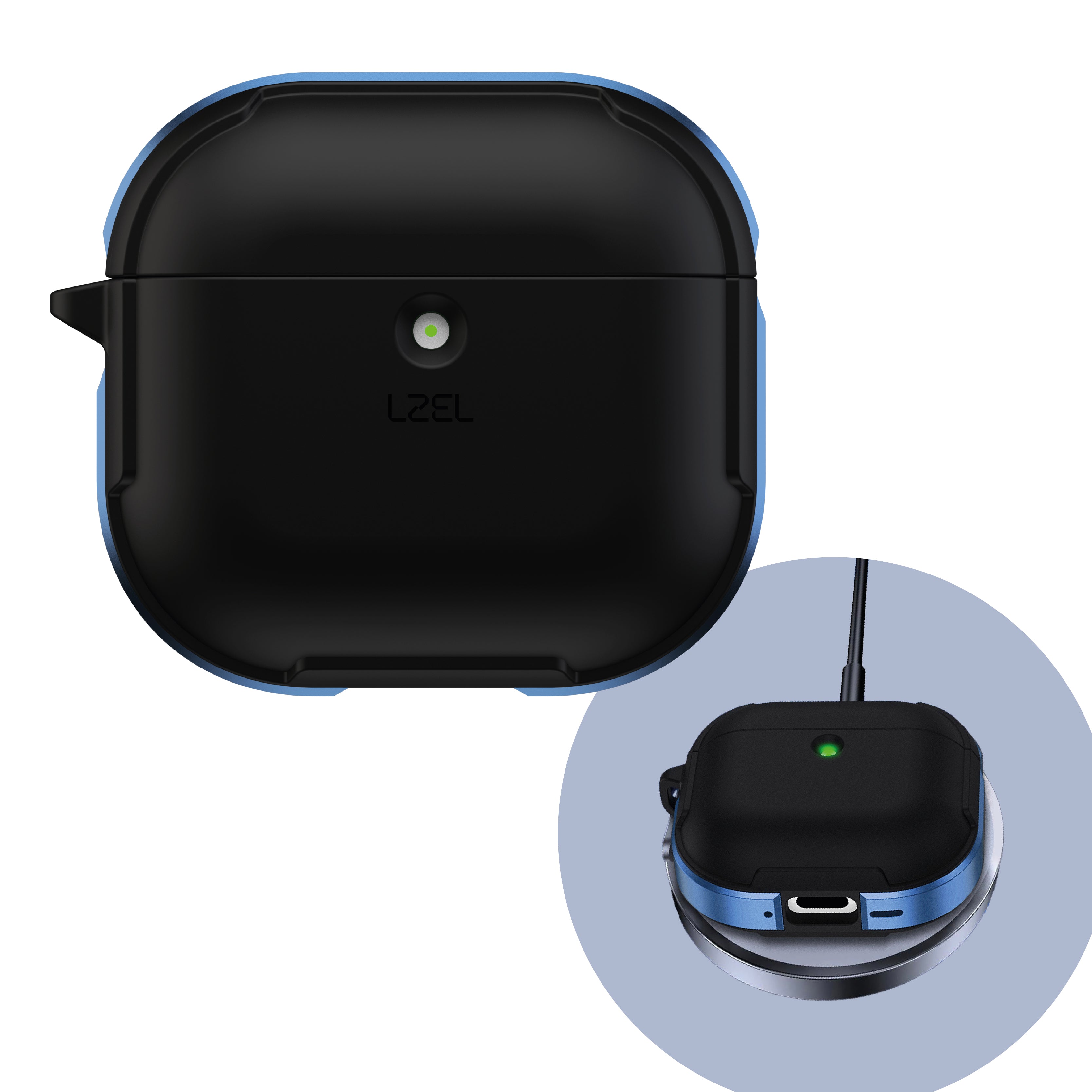 LZEL Aurum Airpods 4 Case Guard Pro Anti Fall Premium Hard Pc Case | Black / Navy Blue LZEL Aurum Airpods 4 Case Guard Pro Anti Fall Premium Hard Pc Case | Black / Navy Blue